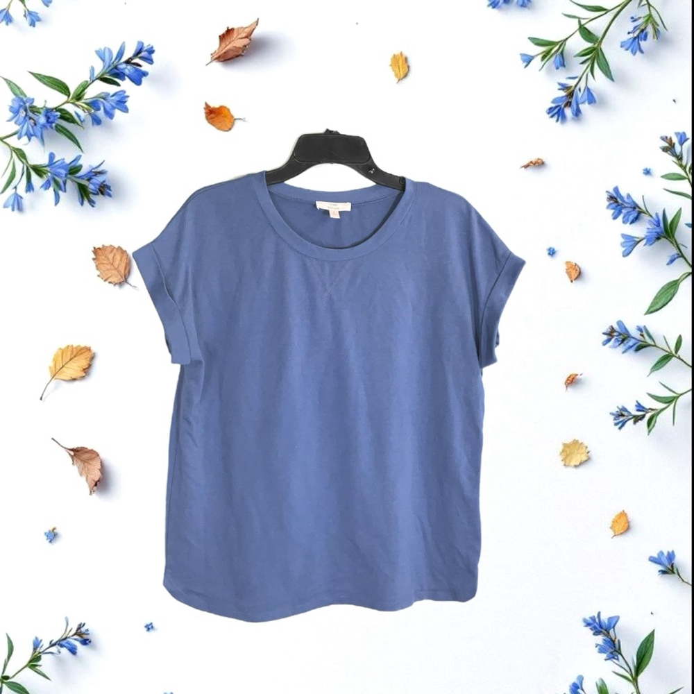 Como Vintage Dark Cornflower Bluebell Blue Stretchy Tee Shirt Women Size Large